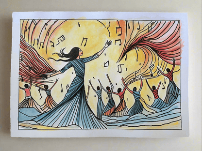 Obras de arte A Symphony of Dance | Pen and Ink Watercolor Painting San Rocco Italia