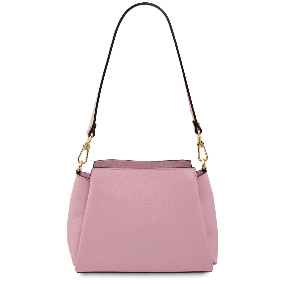 Abby leather shoulder bag in pink with a black edged strap and goldfarbene Beschläge