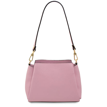 Abby leather shoulder bag in pink with a black edged strap and goldfarbene Beschläge