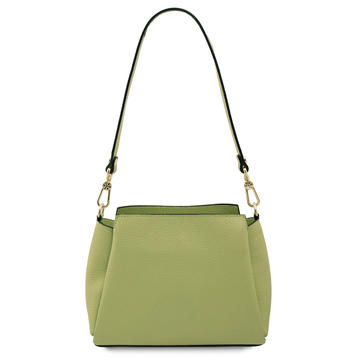 Abby leather shoulder bag in olivgrün with a long strap and goldfarbene Beschläge