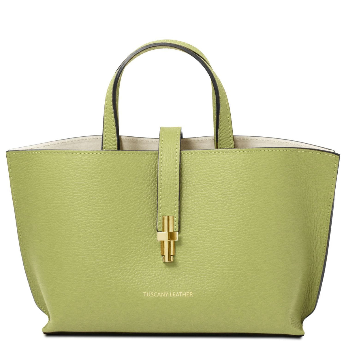 Tuscany Leather Agatha lime green leather tote for women with twin handles and gold clasp