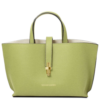 Tuscany Leather Agatha lime green leather tote for women with twin handles and gold clasp