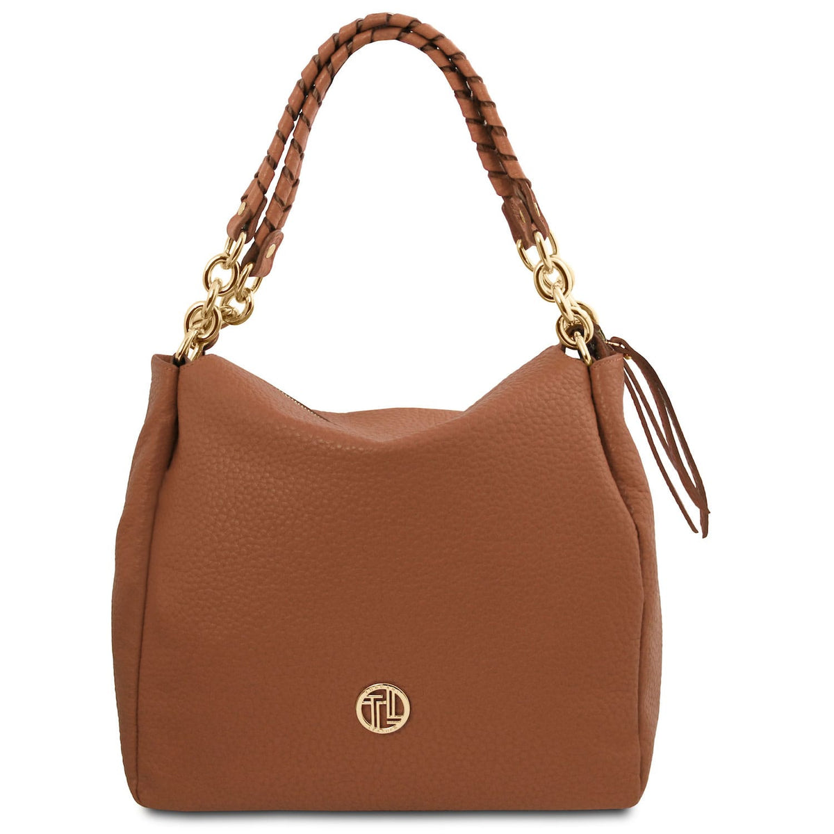 Leder-Schultertaschen Cognac Amy - Soft Italian leather shopping bag | TL142385 San Rocco Italia