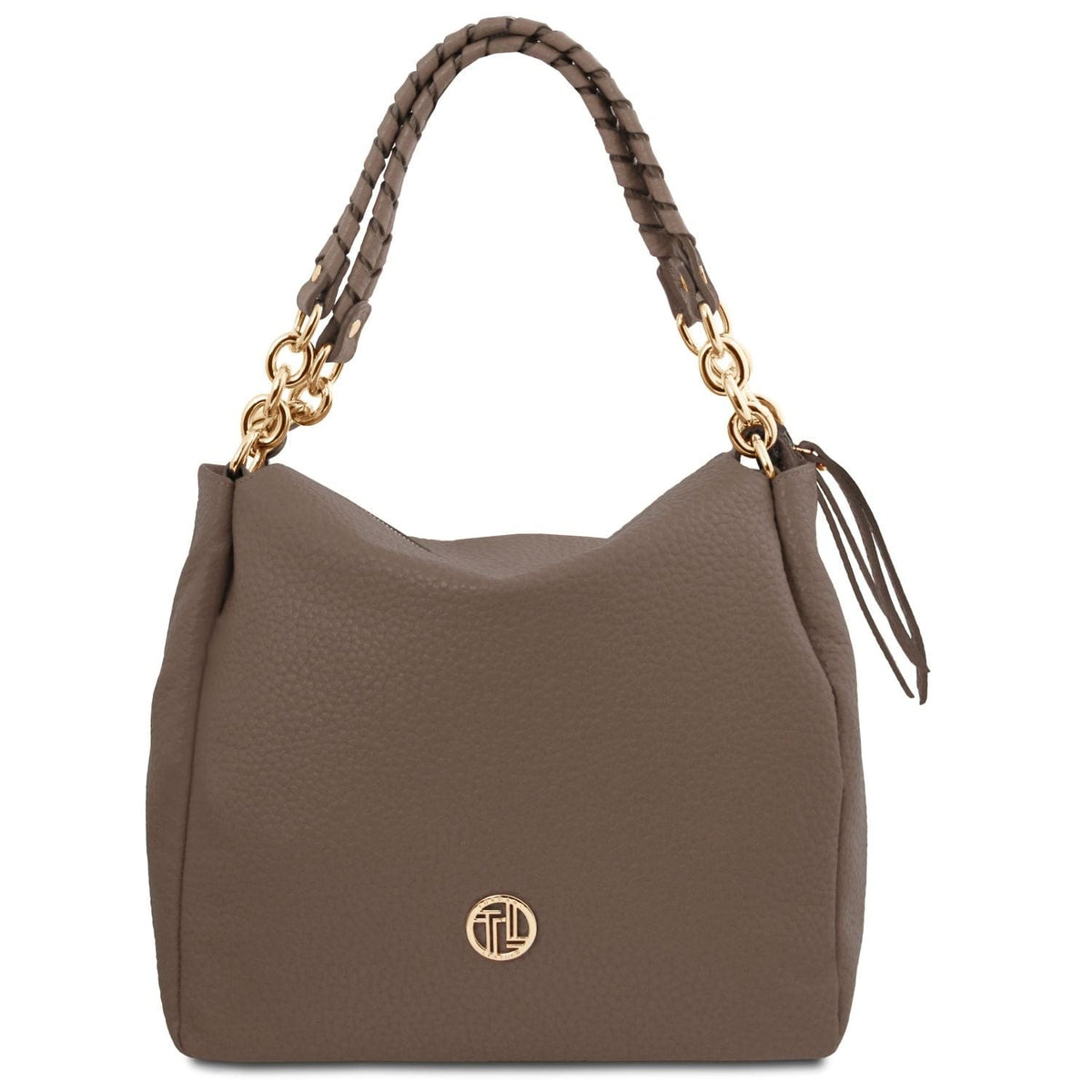 Leder-Schultertaschen Dark Taupe Amy - Soft Italian leather shopping bag | TL142385 San Rocco Italia