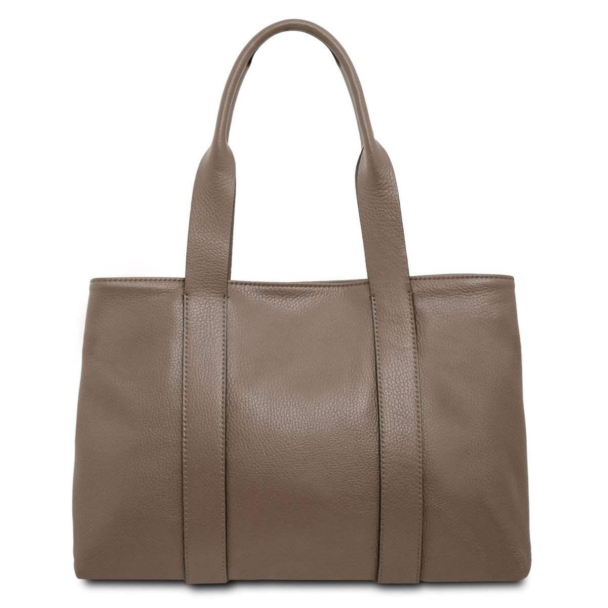 Callie piel suave shoulder bag in taupe shown from the front with two handles