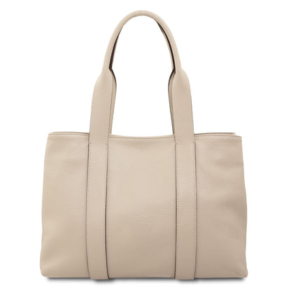 Callie piel suave shoulder bag in beige with two asas largas and clean pebble texture