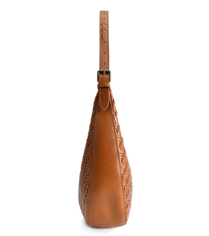 Handbag & Wallet Accessories Carmel - Hand Woven Leather Moon Crescent Bag Brown San Rocco Italia