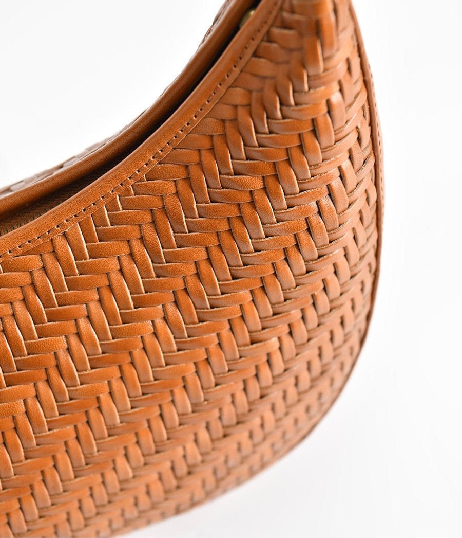 Handbag & Wallet Accessories Carmel - Hand Woven Leather Moon Crescent Bag Brown San Rocco Italia