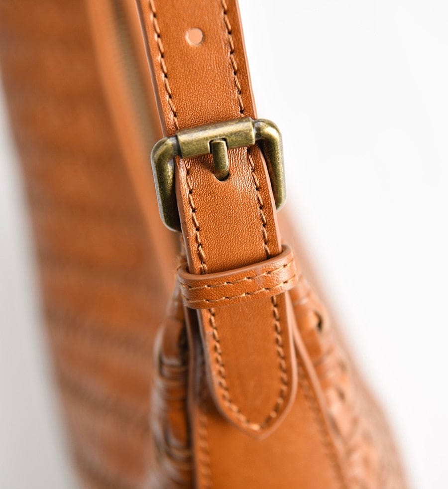 Handbag & Wallet Accessories Carmel - Hand Woven Leather Moon Crescent Bag Brown San Rocco Italia