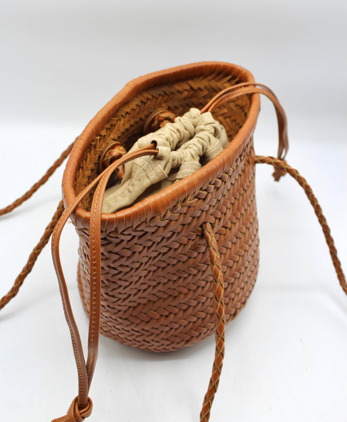 Handbag & Wallet Acessórios Carmel- Hand Woven Leather Shoulder Mala bucket Castanho San Rocco Italia