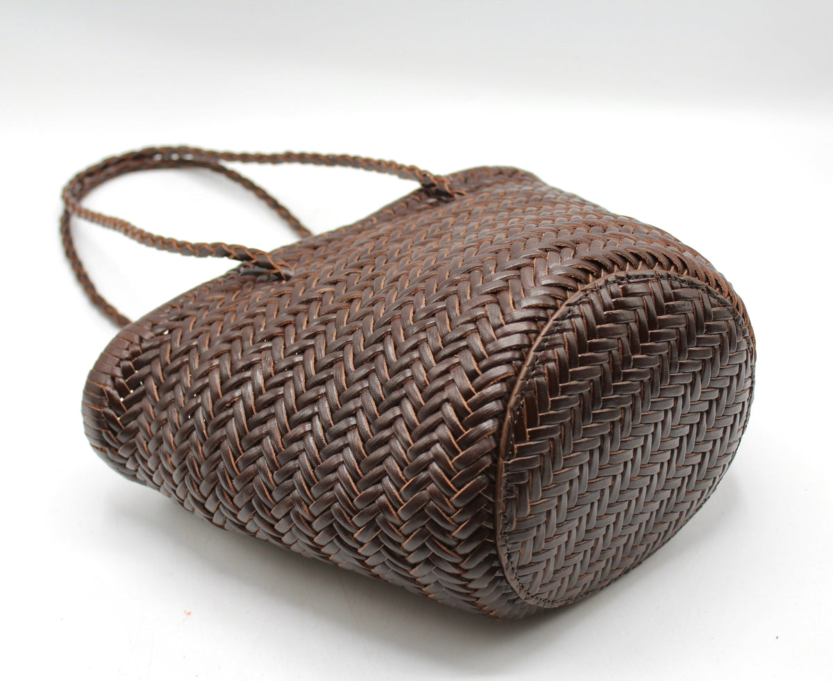 Handbag & Wallet Accessories Carmel- Hand Woven Leather Shoulder Bucket Bag Chocolate San Rocco Italia