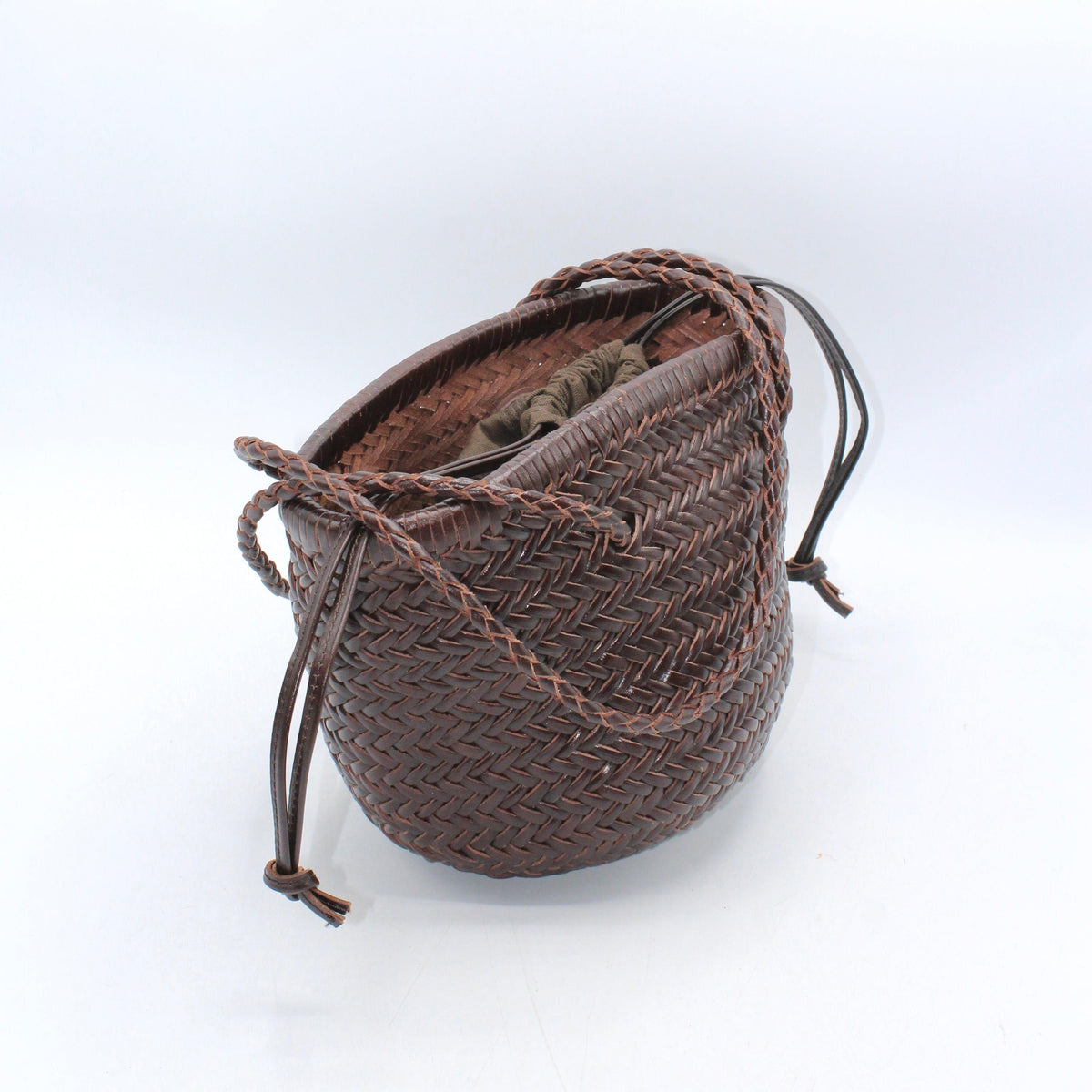 Handbag & Wallet Accessories Carmel- Hand Woven Leather Shoulder Bucket Bag Chocolate San Rocco Italia