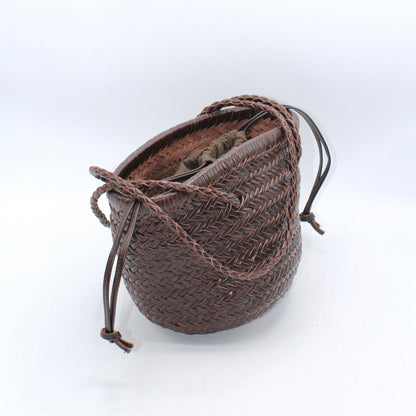 Handbag & Wallet Accessories Carmel- Hand Woven Leather Shoulder Bucket Bag Chocolate San Rocco Italia