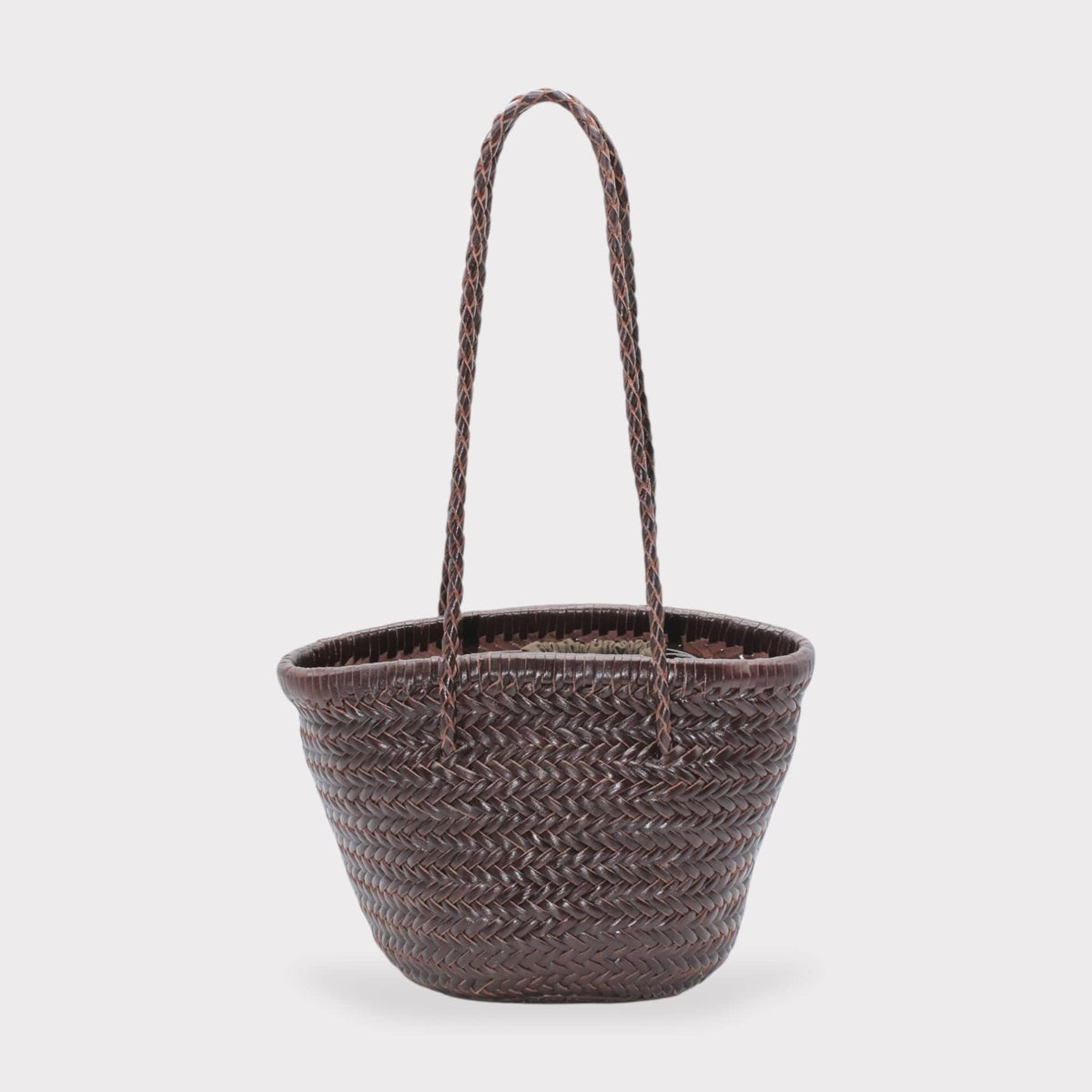Handbag & Wallet Accessories Carmel- Hand Woven Leather Shoulder Bucket Bag Chocolate San Rocco Italia