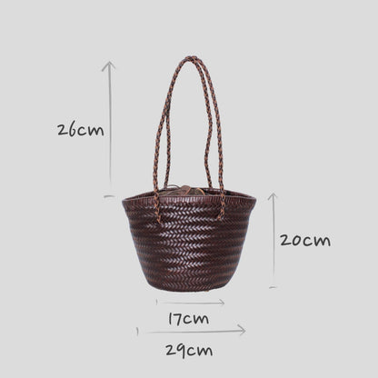 Handbag & Wallet Accessories Carmel- Hand Woven Leather Shoulder Bucket Bag Chocolate San Rocco Italia