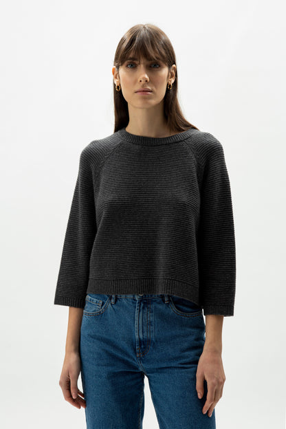 Knitwear Dark Grey / S Cashmere Mix Cropped 3/4 Sleeve Pullover San Rocco Italia
