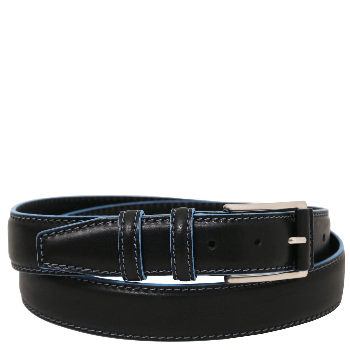 Leather Belts for men Negro / 95 cm Casual leather belt 35mm with light blue edges | TL142528 San Rocco Italia