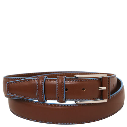 Leather Belts for men Marrón / 95 cm Casual leather belt 35mm with light blue edges | TL142528 San Rocco Italia
