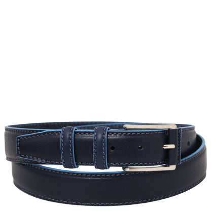 Leather Belts for men Azul oscuro / 95 cm Casual leather belt 35mm with light blue edges | TL142528 San Rocco Italia