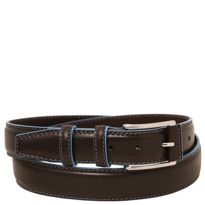 Leather Belts for men Marrón oscuro / 95 cm Casual leather belt 35mm with light blue edges | TL142528 San Rocco Italia