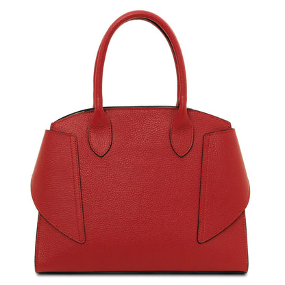 Red pebbled leather tote handbag with two top handles