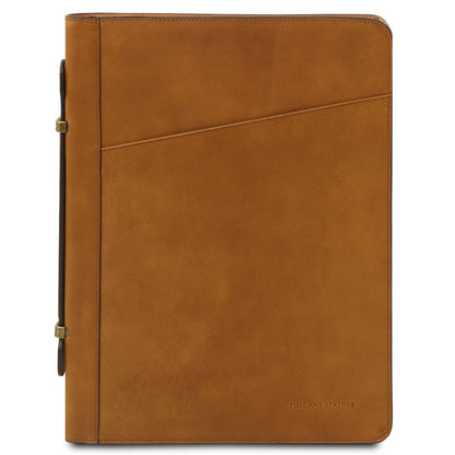Conhaque leather document case with side handle and diagonal front pocket
