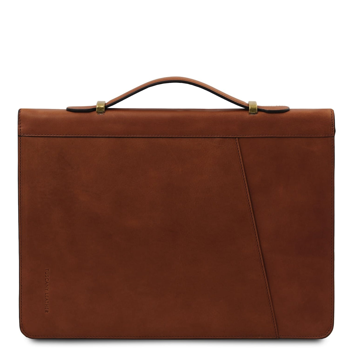 Casconhaqueho leather document case with a curved asa superior and diagonal front panel