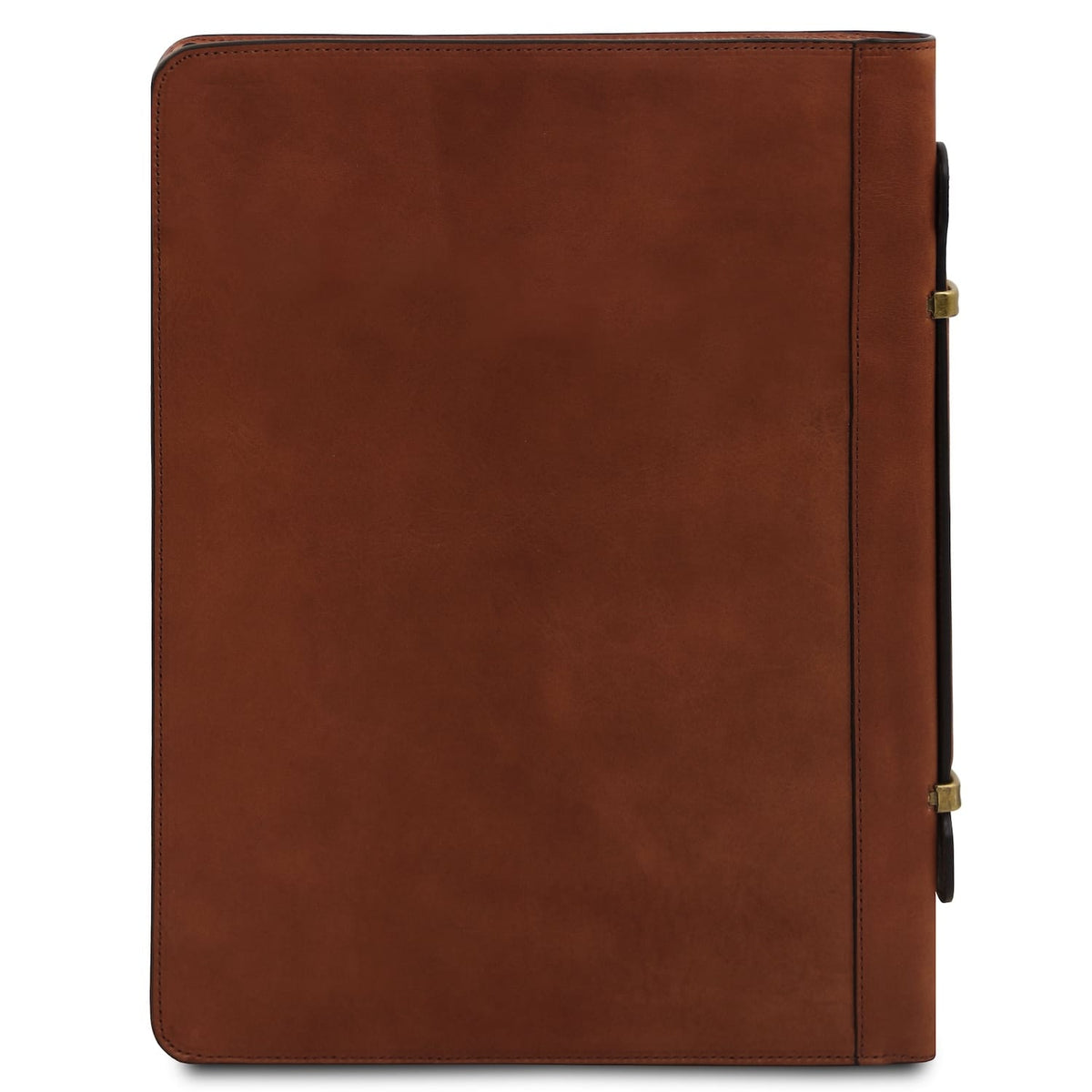 Vista frontal of Cosconhaquetino leather document case with side handle and subtle branding