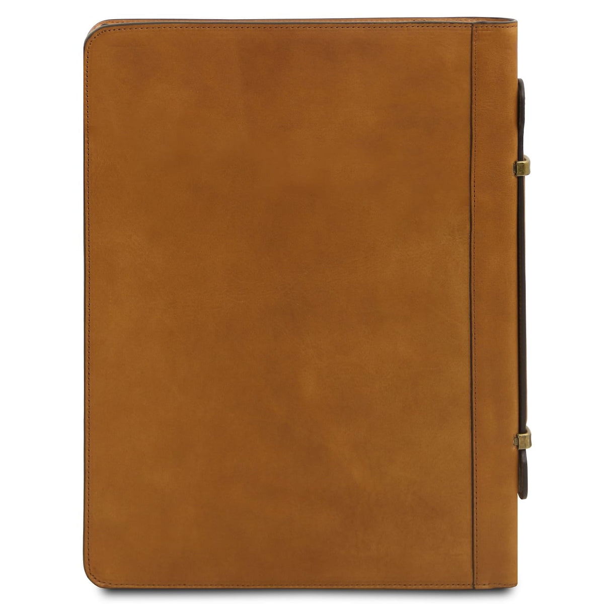 Angled view of Cosconhaquetino leather document case mostrando side straps and handle