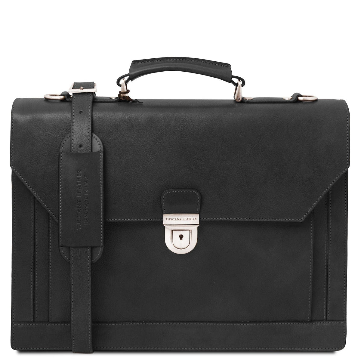 Leather briefcases Black Cremona - 3 compartment matte leather briefcase | TL142448 San Rocco Italia