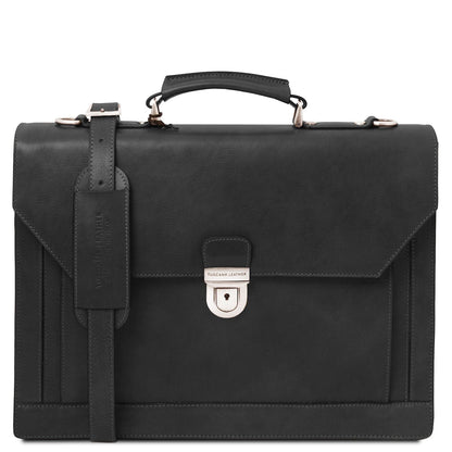 Leather briefcases Black Cremona - 3 compartment matte leather briefcase | TL142448 San Rocco Italia