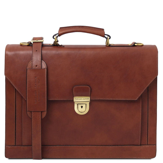 Leder-Aktentaschen Braun Cremona - 3 compartment matte leather briefcase | TL142448 San Rocco Italia