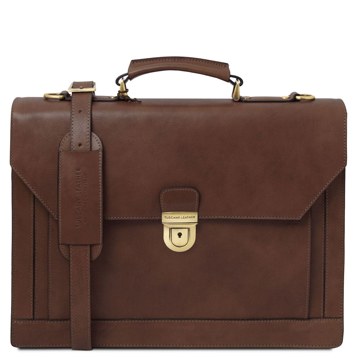 Leather briefcases Dark Brown Cremona - 3 compartment matte leather briefcase | TL142448 San Rocco Italia
