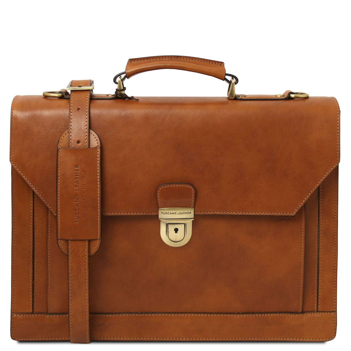 Leather briefcases Natural Cremona - 3 compartment matte leather briefcase | TL142448 San Rocco Italia