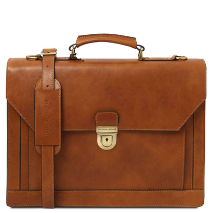 Leather briefcases Natural Cremona - 3 compartment matte leather briefcase | TL142448 San Rocco Italia