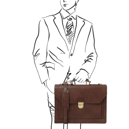 Leather briefcases Cremona - 3 compartment matte leather briefcase | TL142448 San Rocco Italia