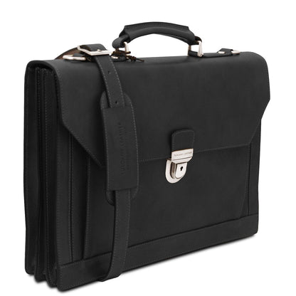 Leather briefcases Cremona - 3 compartment matte leather briefcase | TL142448 San Rocco Italia