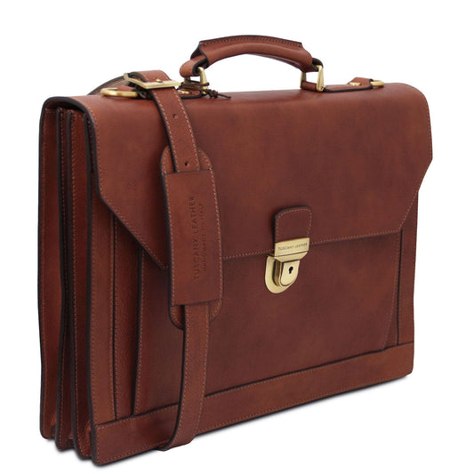 Leder-Aktentaschen Cremona - 3 compartment matte leather briefcase | TL142448 San Rocco Italia
