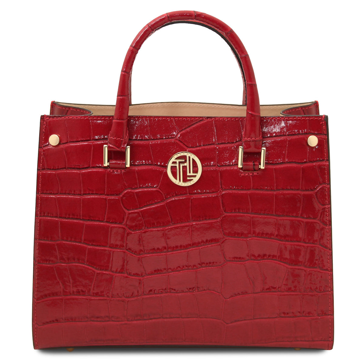 Croque - Croc print leather tote handbag | TL142504 in glossy red with structured silhouette, dual top handles, and gold-tone hardware on white background.
