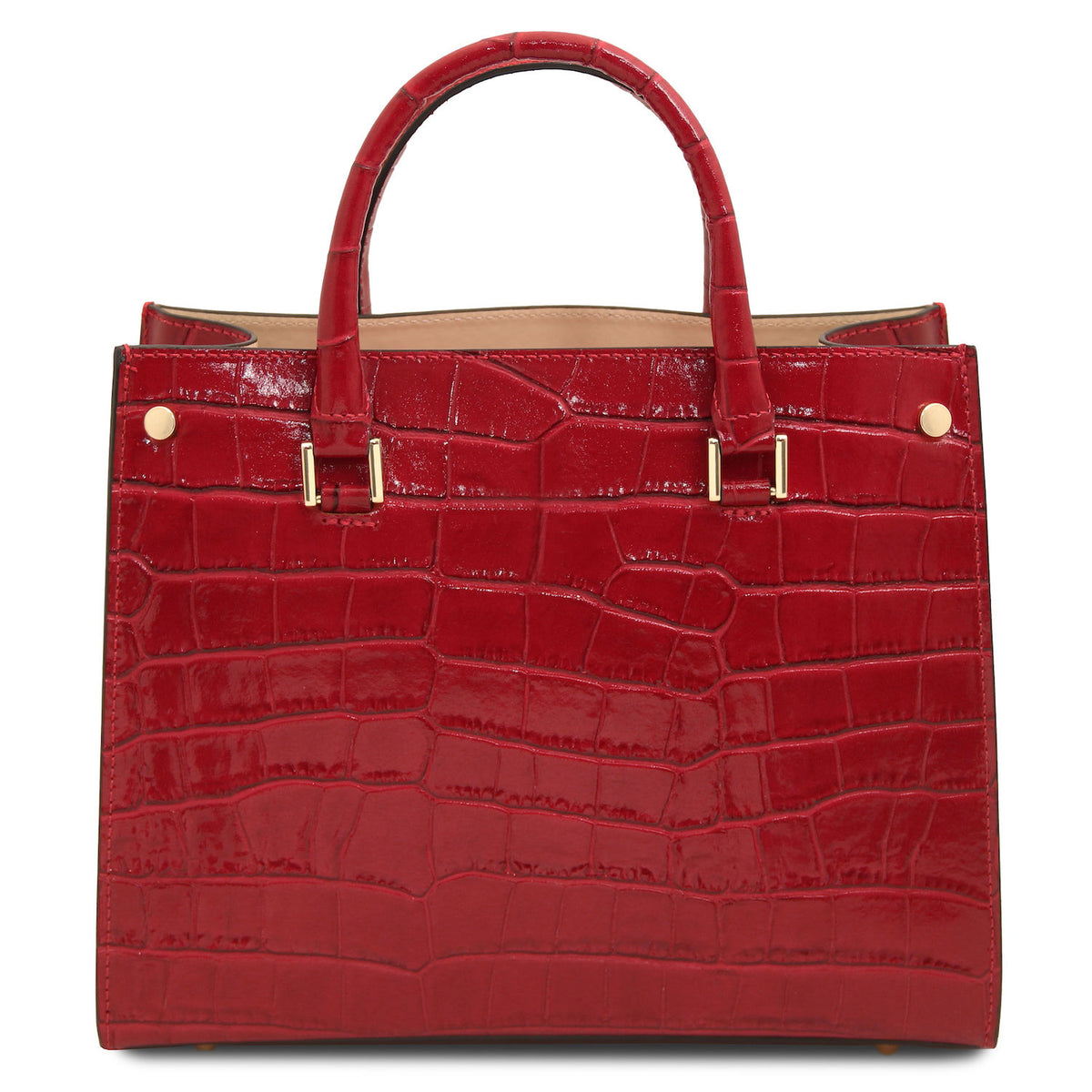 Croque - Croc print leather tote handbag | TL142504 in glossy red Italian embossed leather with structured frame and gold-tone hardware on white background.