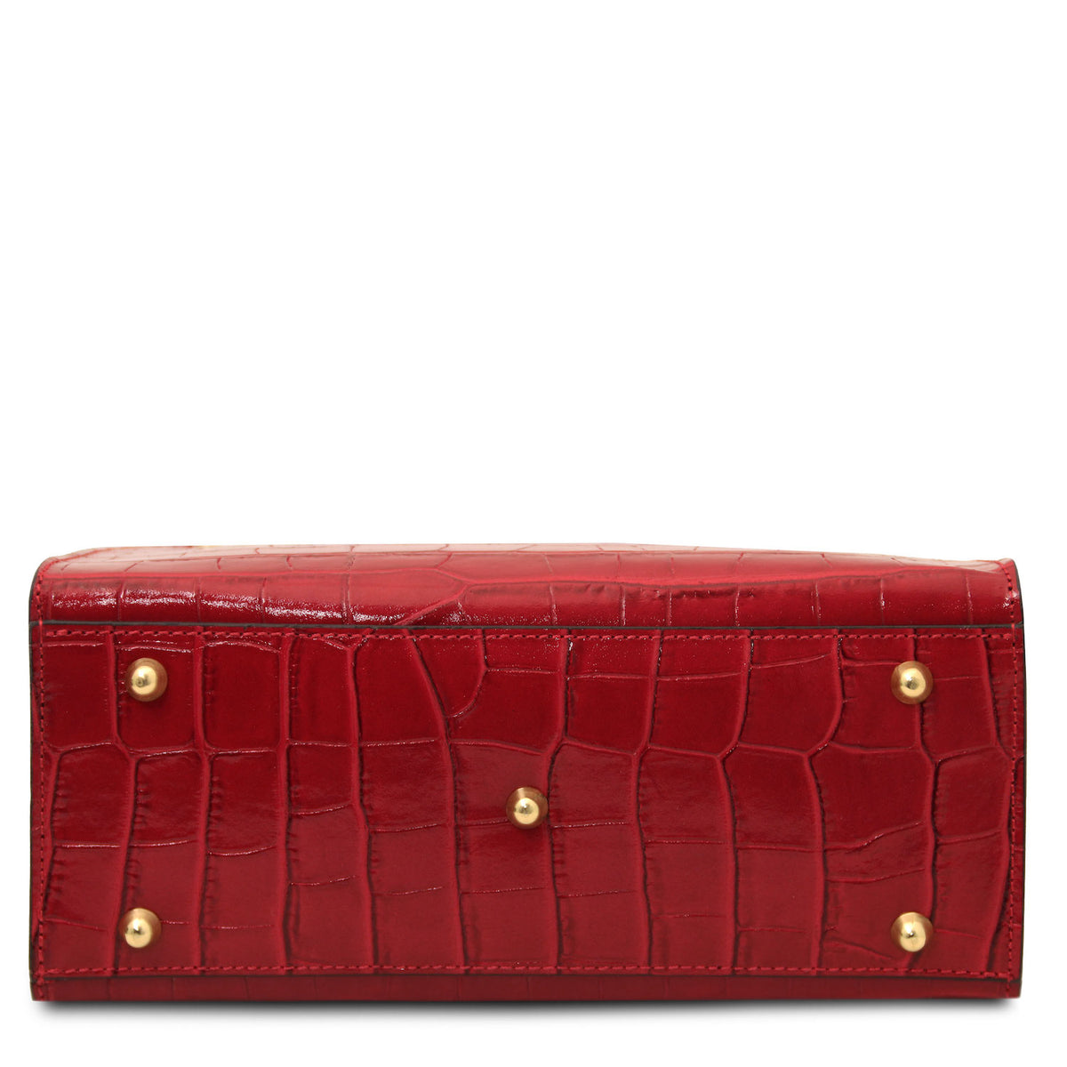 Croque - Croc print leather tote handbag | TL142504 in glossy red embossed leather with gold-tone feet on white background.