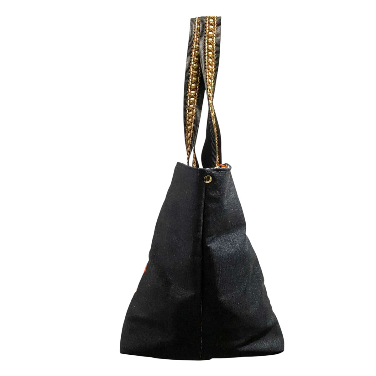 Bolsa de tecido jeans e laranja