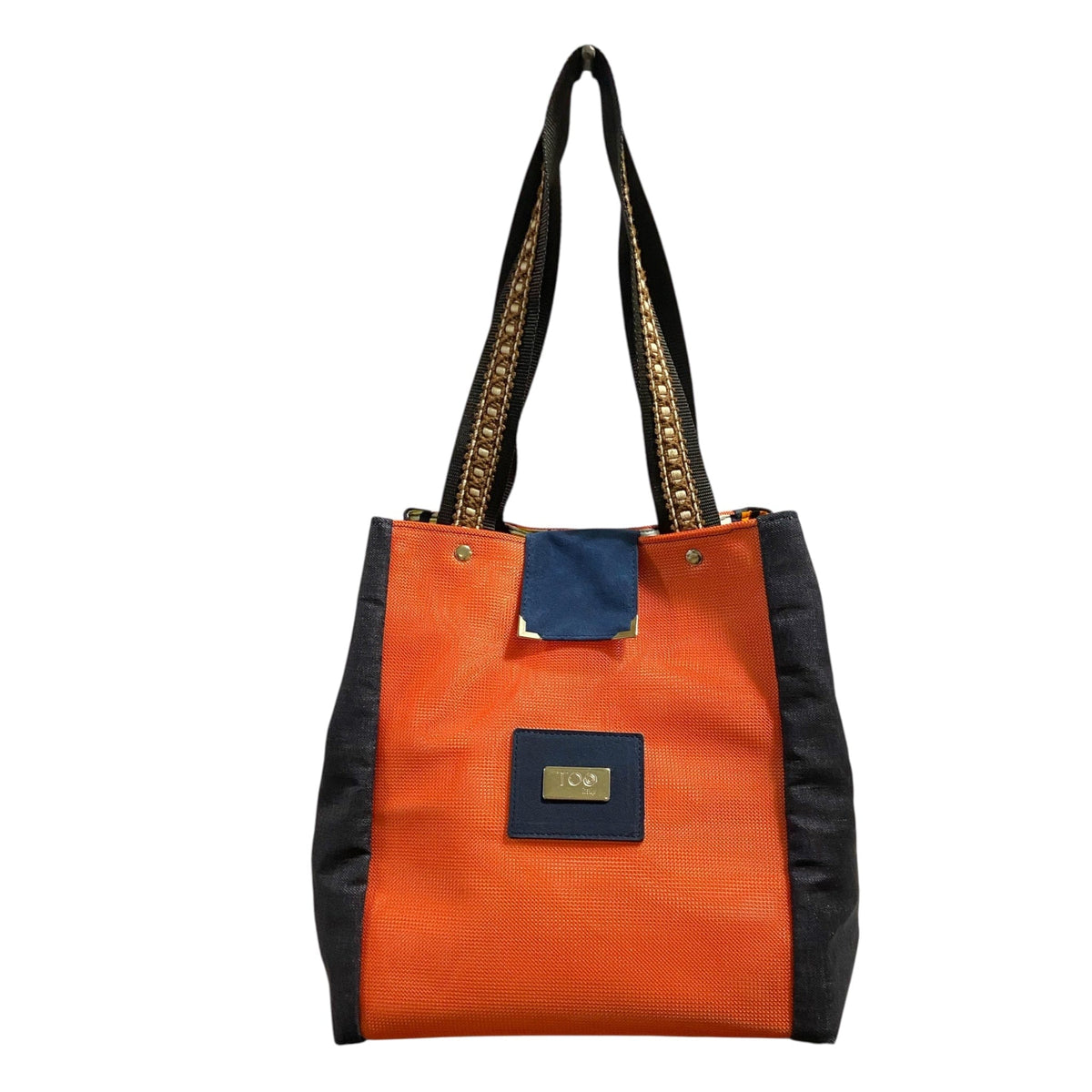 Bolsa de tecido jeans e laranja