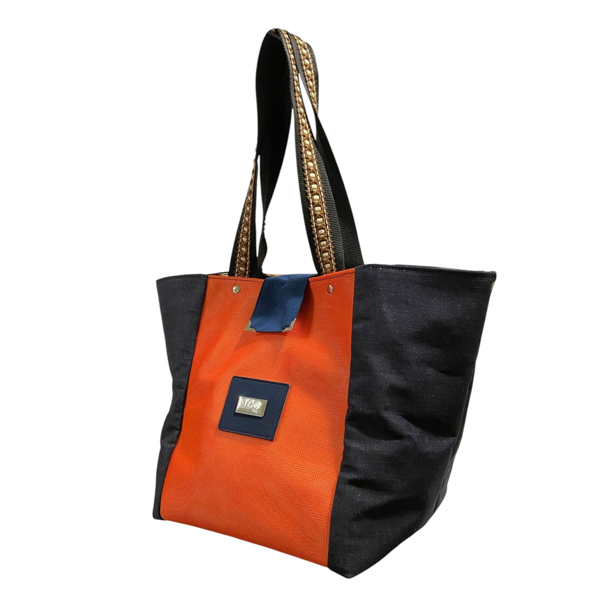 Bolsa de tecido jeans e laranja