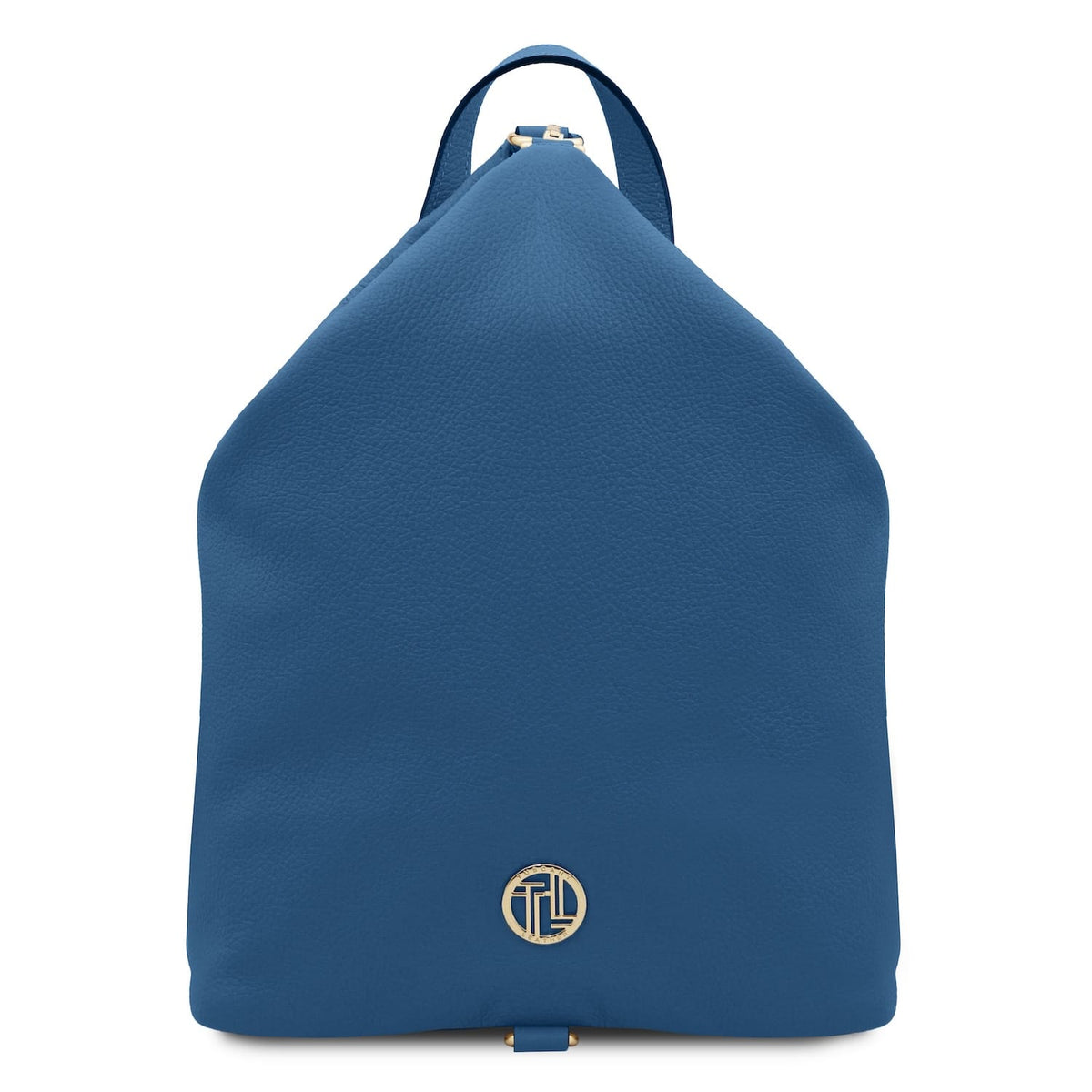Blue Dublin rugzak van zacht Italiaans leer with handvat and goudkleurig logoplaatje