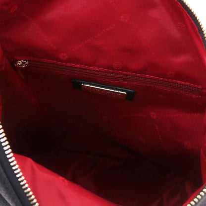 Rood interior of the Dublin backpack with a zipped pocket and voering met logopatroon