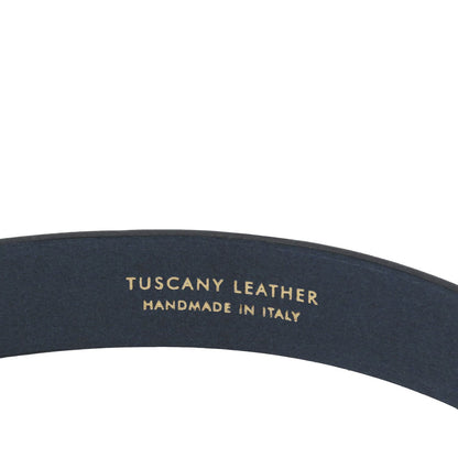 Navy nubuck leather belt curved with gold Tuscany Leather Handmade in Italy inscription on the inside