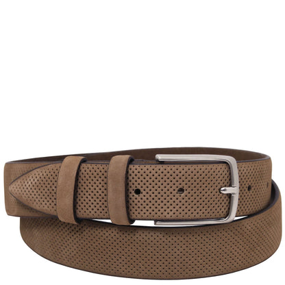 Leather Belts for men Taupe / 95 cm Elegant perforated nubuck leather belt 35mm | TL142535 San Rocco Italia