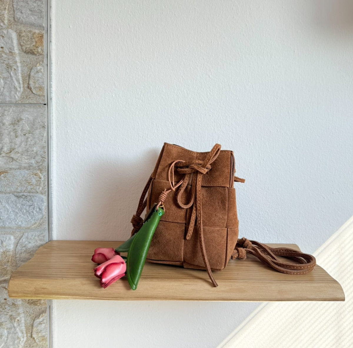 Handbag & Wallet Accesorios Emi - Handmade Suede Drawstring Woven Crossbody Bag San Rocco Italia