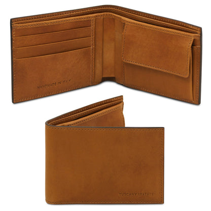 Opaca cuoio twofold leather wallet opened to reveal card slots e a coin pocket